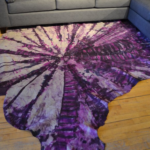 Cow Hide Rug Hand Painted Large Purple Gray - Picture 1 of 2